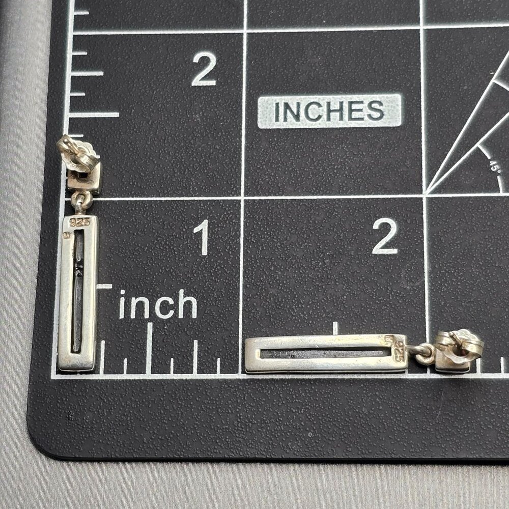 VTG 925 Sterling Silver Black Onyx Dangle Earrings 1.25" Art Deco Style Signed M - Picture 6 of 7